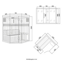 Schéma technique d'un sauna Home Deluxe avec dimensions