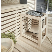 Sauna mit Saunaofen, Saunasteinen und Holzzubehör