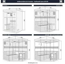 Comparaison des tailles des variantes du sauna traditionnel SKYLINE avec indication des dimensions