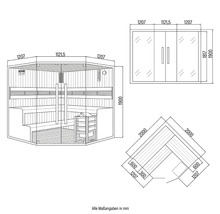 Schéma technique d'un sauna avec dimensions