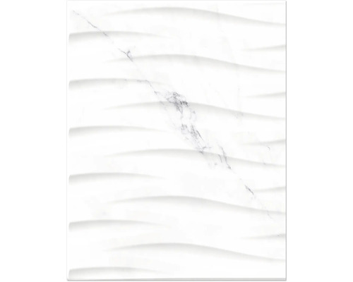 Carreau mural blanc avec structure en marbre et motif ondulé