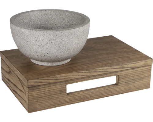 Coupe décorative en pierre sur plateau en bois