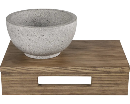 Bol en pierre artificielle sur plateau en bois