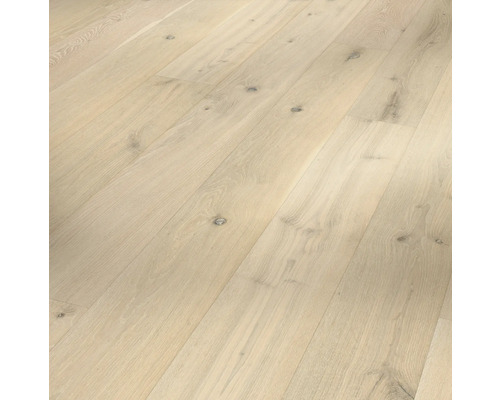 Parador Echtholz-Parkett Eiche gebürstet naturgeölt 1744853 Landhausdiele 2200 x 185 x 13 mm Heller Holzboden mit natürlicher Maserung und Astlöchern.