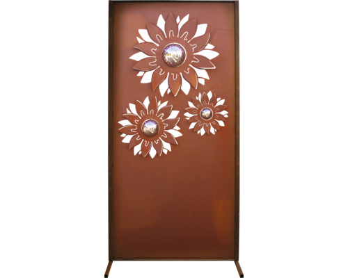 Paroi d’occultation tournesol 100 x 200 cm rouille Écran d'intimité en métal avec motif floral
