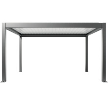 Pergola grise autoportante avec toit à lamelles.