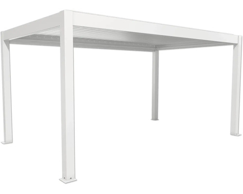 Freistehende weiße Pergola mit Lamellendach