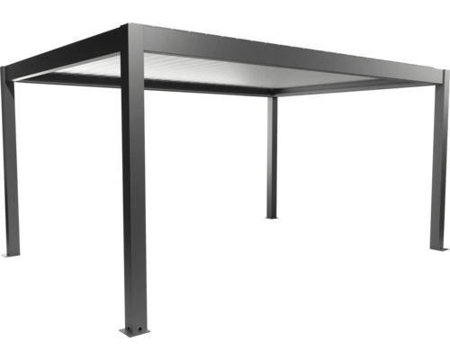 Pergola grise autoportante avec toit à lamelles.