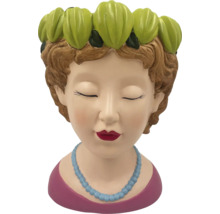 Cache-pot décoratif en forme de tête de femme avec décoration florale