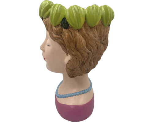 Pot de fleurs en forme de tête de femme avec décor floral