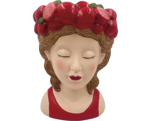 Pot de fleurs en forme de tête de fille avec couronne de cerises