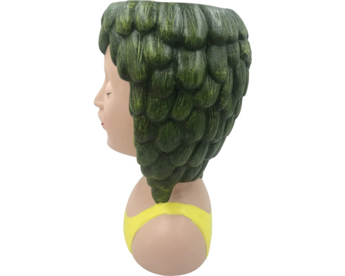 Pot de fleurs en forme de tête de femme avec des cheveux verts