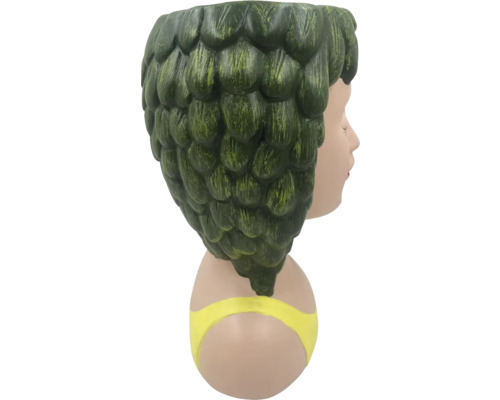 Pot de fleurs en forme de tête de femme avec des cheveux verts