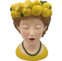 Pot de fleurs en forme de tête de femme avec des citrons
