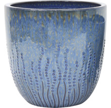 Blauer Keramik Blumentopf mit gepunktetem Muster