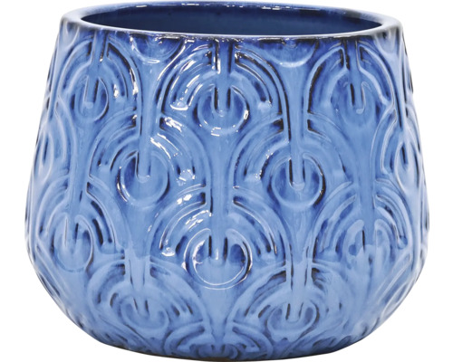 Pot de fleurs bleu avec motif en relief