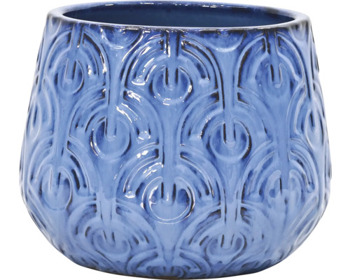 Pot de fleurs bleu avec motif en relief
