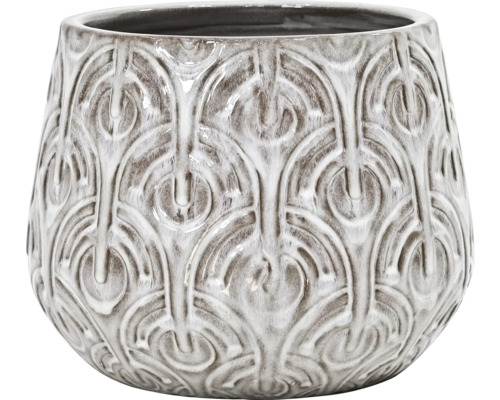 Pot de fleurs Lafiora céramique émaillé Ø 41 cm h 32,5 cm beige Pot de fleurs décoratif avec motif