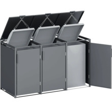 Cache-poubelle pour trois poubelles avec couvercle et porte