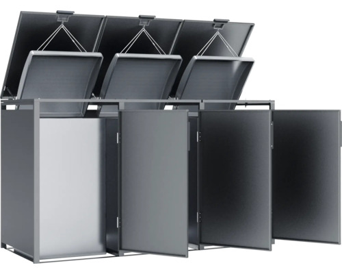 Box à ordures pour trois poubelles avec couvercle rabattable et porte