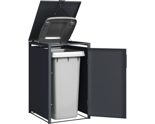 Cache-conteneur avec couvercle et porte ouverts avec poubelle