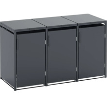 Cache-poubelle pour trois poubelles avec portes et couvercle