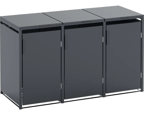 Cache-poubelle pour trois poubelles avec portes et couvercle