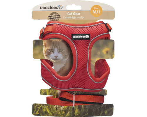 Rotes Katzengeschirr mit Leine der Größe M/L