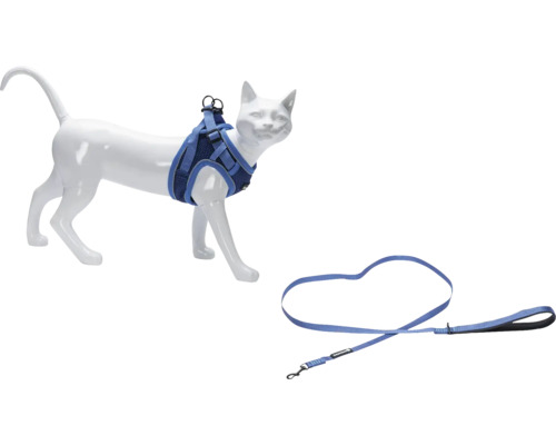 Beeztees Katzengeschirr mit Leine Parinca blau M/L, Nylon, Halsumfang ca. 26 -31cm, Brustumfang ca. 37 - 42 cm Katzengeschirr mit Leine an einer Katzenattrappe