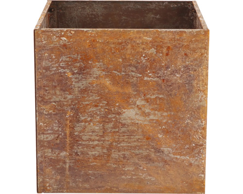 Quadratischer Pflanzkübel aus Metall mit Rostoptik