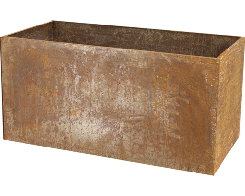 Rechteckiger Pflanzkasten aus Metall mit Rostoptik für den Garten