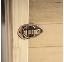 Vue détaillée d'un loquet rotatif sur une porte en bois