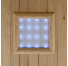 Vue détaillée d'un sauna avec éclairage intégré