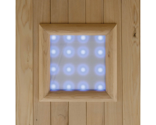 Vue détaillée d'un sauna avec éclairage intégré