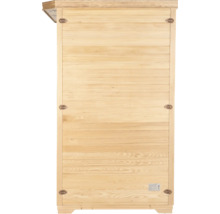 Vue extérieure d'un sauna en bois avec des panneaux horizontaux