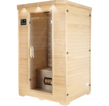 Sauna en bois avec porte en verre et panneau de commande numérique