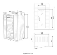 Schéma technique d'un sauna avec dimensions