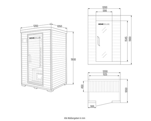 Schéma technique d'un sauna avec dimensions