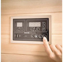 Panneau de commande d'un sauna Home Deluxe avec affichage numérique et éléments de commande