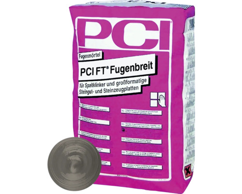 PCI FT® Fugenbreit Fugenmörtel für großformatige Steingut- und Steinzeugplatten zementgrau 5 kg PCI Fugenbreit Fugenmörtel Sack mit Mörtelprobe
