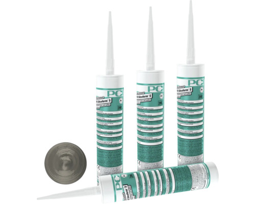 PCI Silcoferm® S Silikon Dichtstoff für innen und aussen zementgrau 310 ml Mehrere Kartuschen PCI Silcoferm S Dichtstoff mit Düse und Dichtmasse