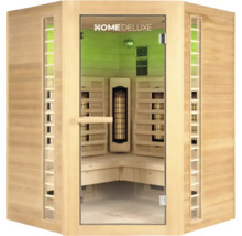 Sauna intérieure avec éléments en verre et revêtement en bois