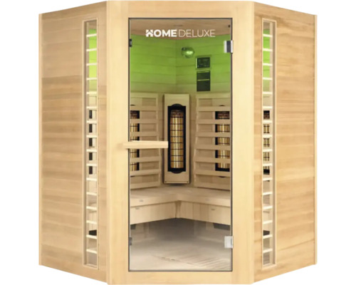 Sauna intérieure avec éléments en verre et revêtement en bois