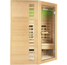 Sauna infrarouge en bois avec éléments en verre et logo Home Deluxe