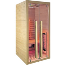 Sauna infrarouge en bois avec porte en verre et poignées en bois