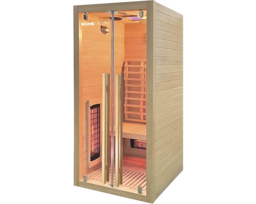 Sauna infrarouge en bois avec porte en verre et éclairage intérieur