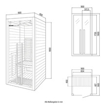 Schéma technique d'un sauna Home Deluxe avec dimensions