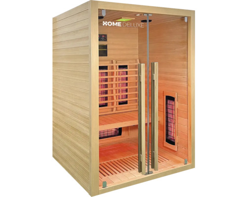 Sauna infrarouge avec porte en verre et revêtement en bois