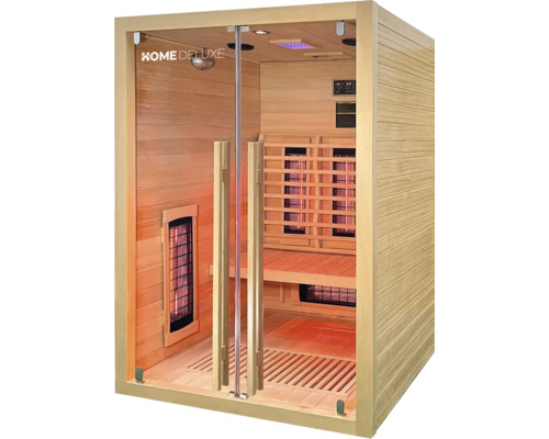 Sauna infrarouge avec façade en verre et revêtement en bois de la marque Home Deluxe