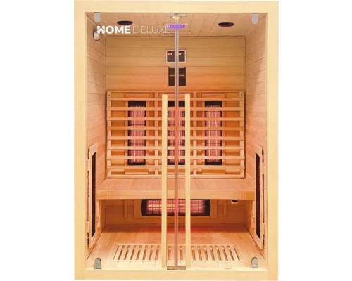 Vue intérieure d'un sauna en bois avec banc et radiateurs